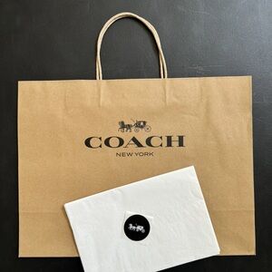 NEW Coach Brown Shopping Gift Bag & Logo Paper Tissue & Sticker 16" x 12" x 6"